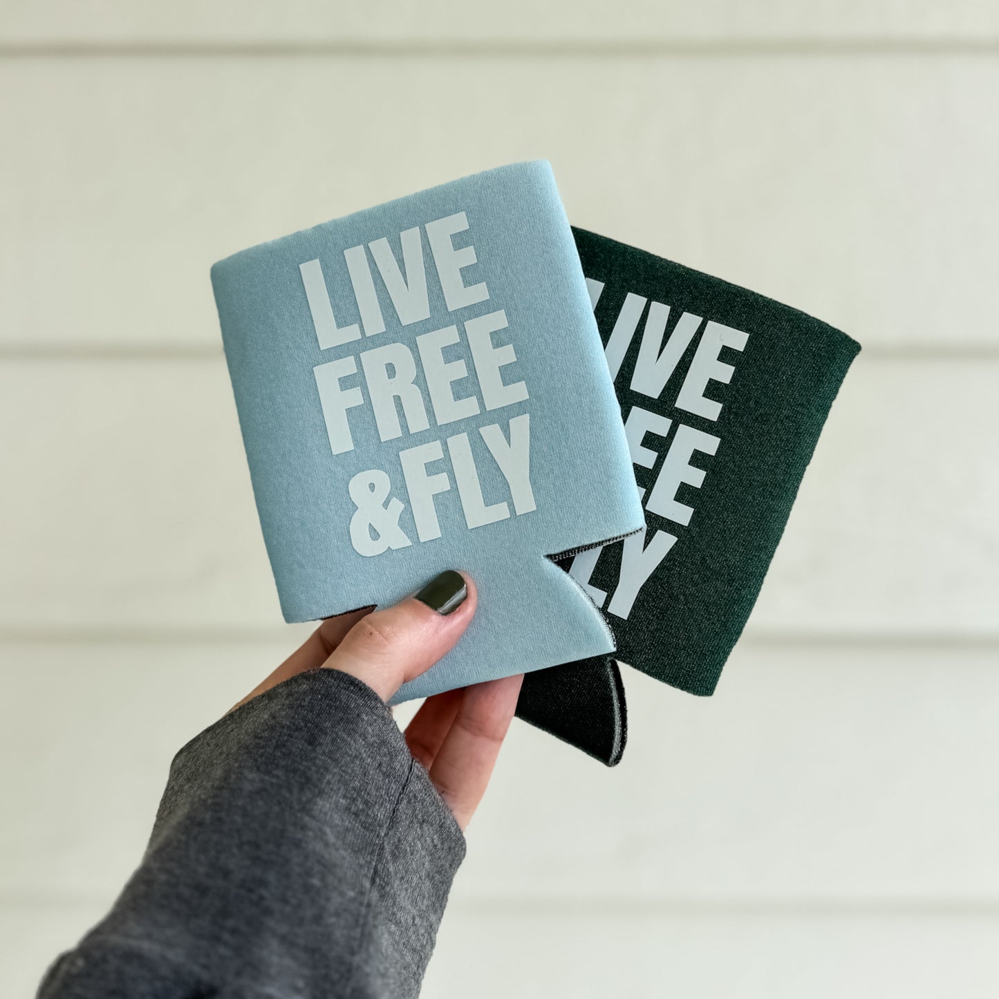 Sky Blue "Live Free & Fly" Koozie