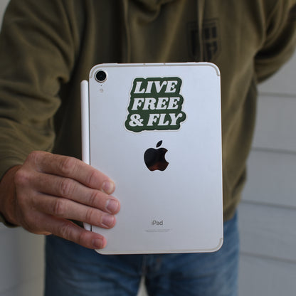 GREEN & WHITE TEXT STICKER  (LIVE FREE & FLY)